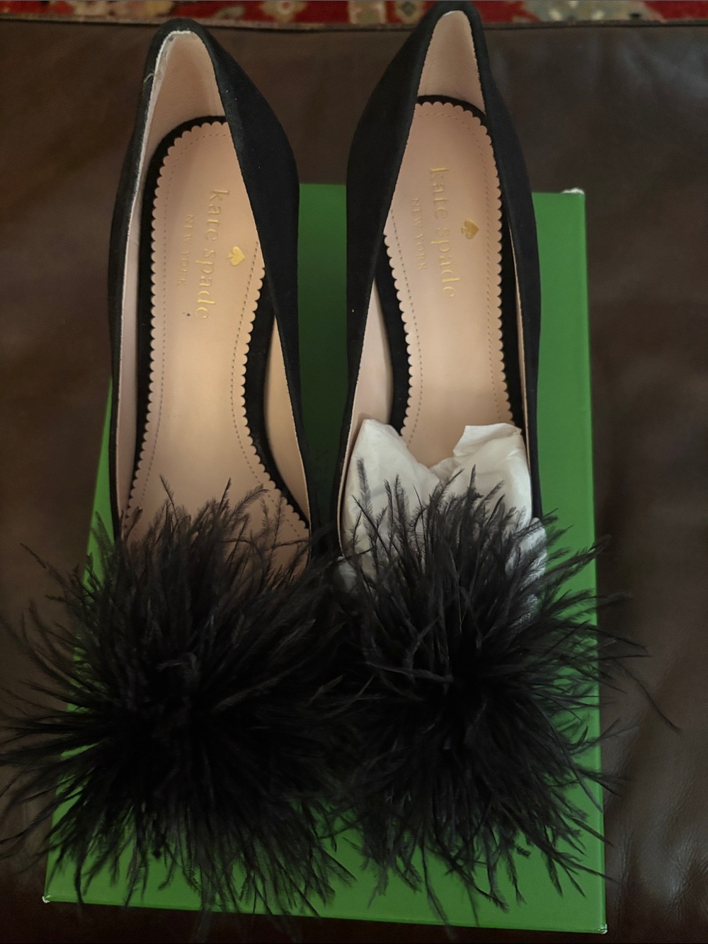 Zoey Pom Pom Kitten Heel Suede Pumps - Black size 8